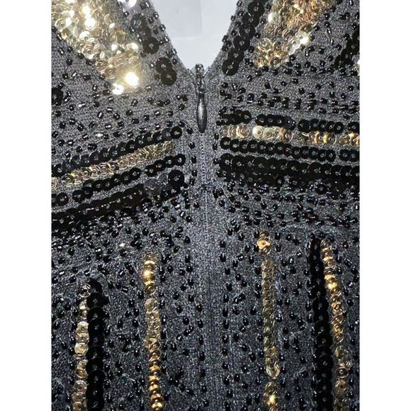 VIJIV 1920s Style V Neck Inspired Sequins Cocktail Flapper Dress Black Gold XL - Picture 6 of 7